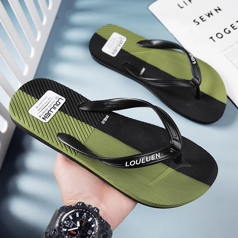 Men's Summer Water-Resistant Beach Shoes Casual Color-Blocked Slippers Flip-Flops