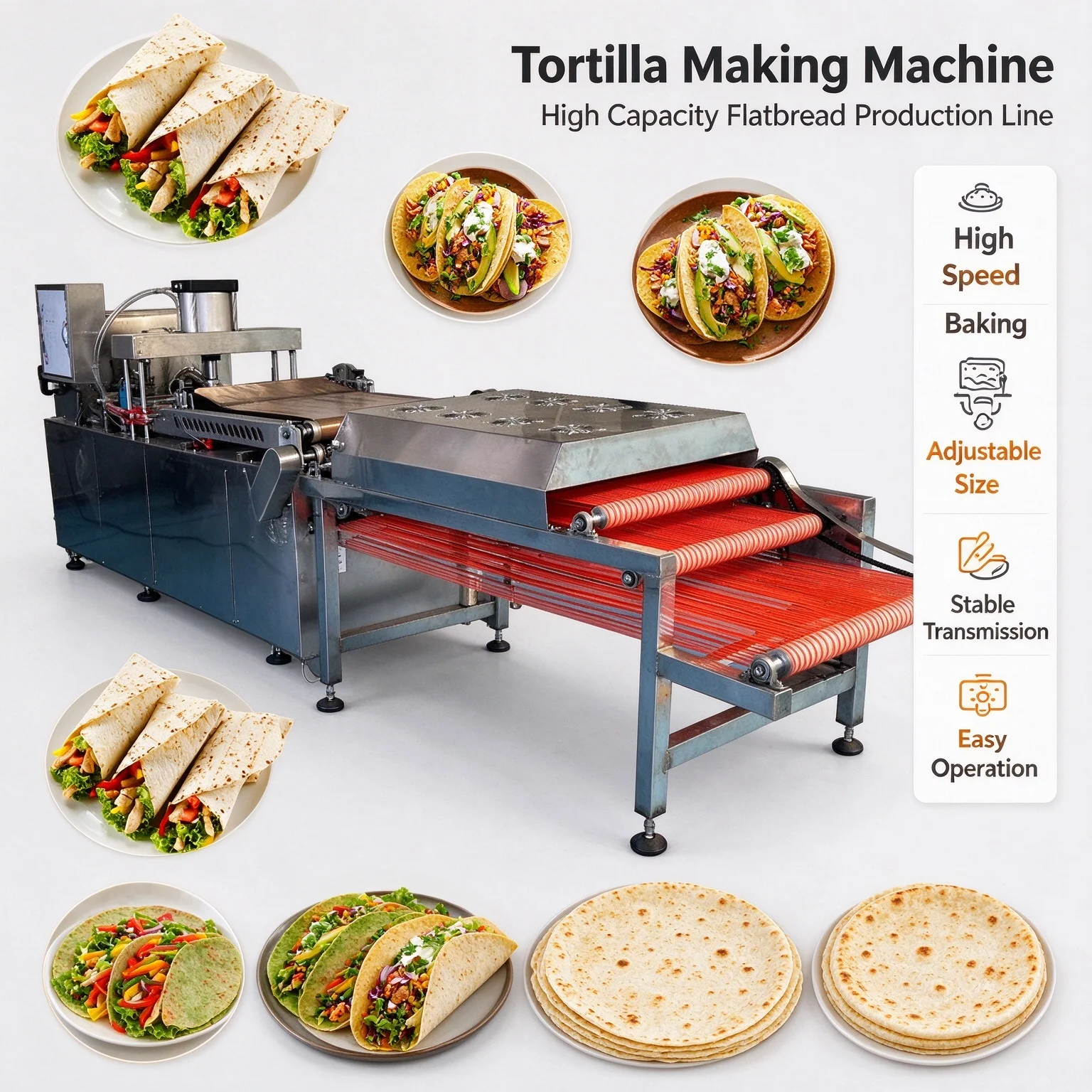 Tortilla Making Machine All In One Flatbread Production Line for Pita Roti Lavash Processing Custom