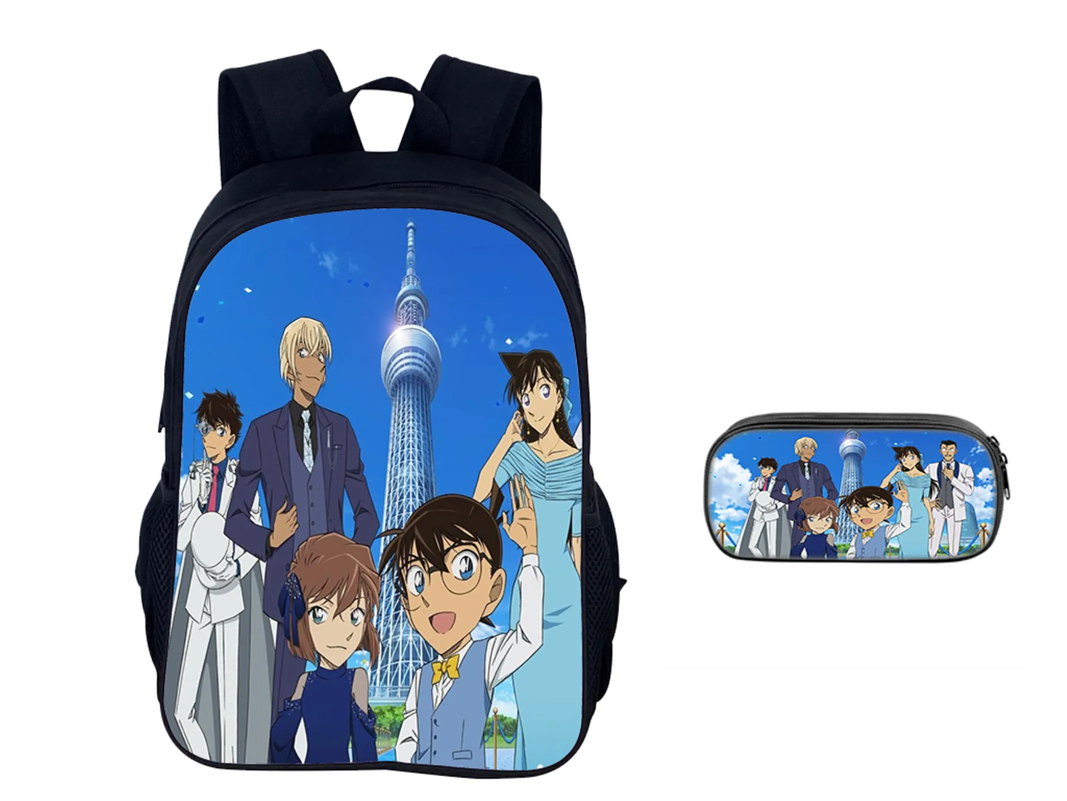 

2 in 1 Daypack Set-Children Conan Multifunction Backpack and Pencil Case for Elementary Boys Girls