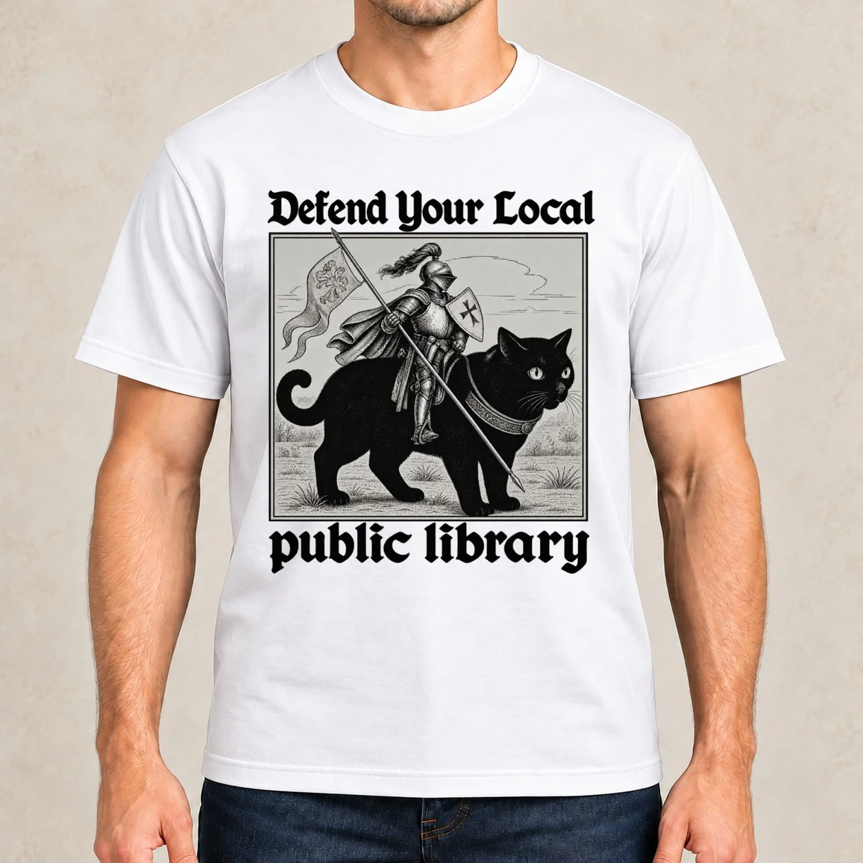 Defend Your Local Public Library Funny Knight Cat  Essential T-Shirt t shirts cotton 100% man t shirts graphic T-Shirt