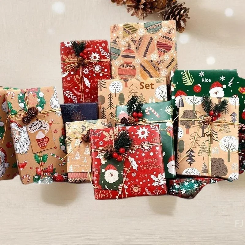 

[YU]6Pcs Christmas Wrapping Paper Wedding Green Decoration Gift Wrap Artware Kraft Packing Paper Vellum New Year's Eve Decorat