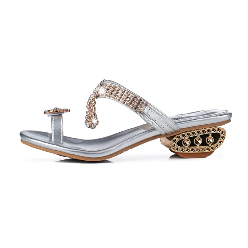 2024 Summer Sandals Women Shoes Rhinestone Flat Ladies Sandals Gold Silver Plus Size 41 A2126