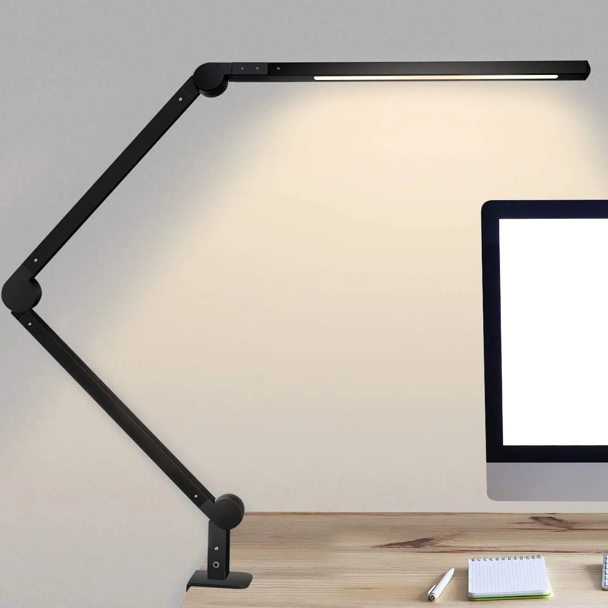 

Desk Lamp with Clamp | Swing Arm Desk Light | Eye Caring Table Lamp, Dimmable, 5 Color Modes, Memory, Timer | Modern