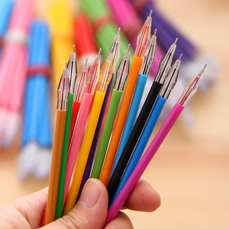 24Pcs Colorful Refils Diamond Head Refill Creative Candy 12 Color Gel Pen Refills 0.38mm Office Stationery School Supplies
