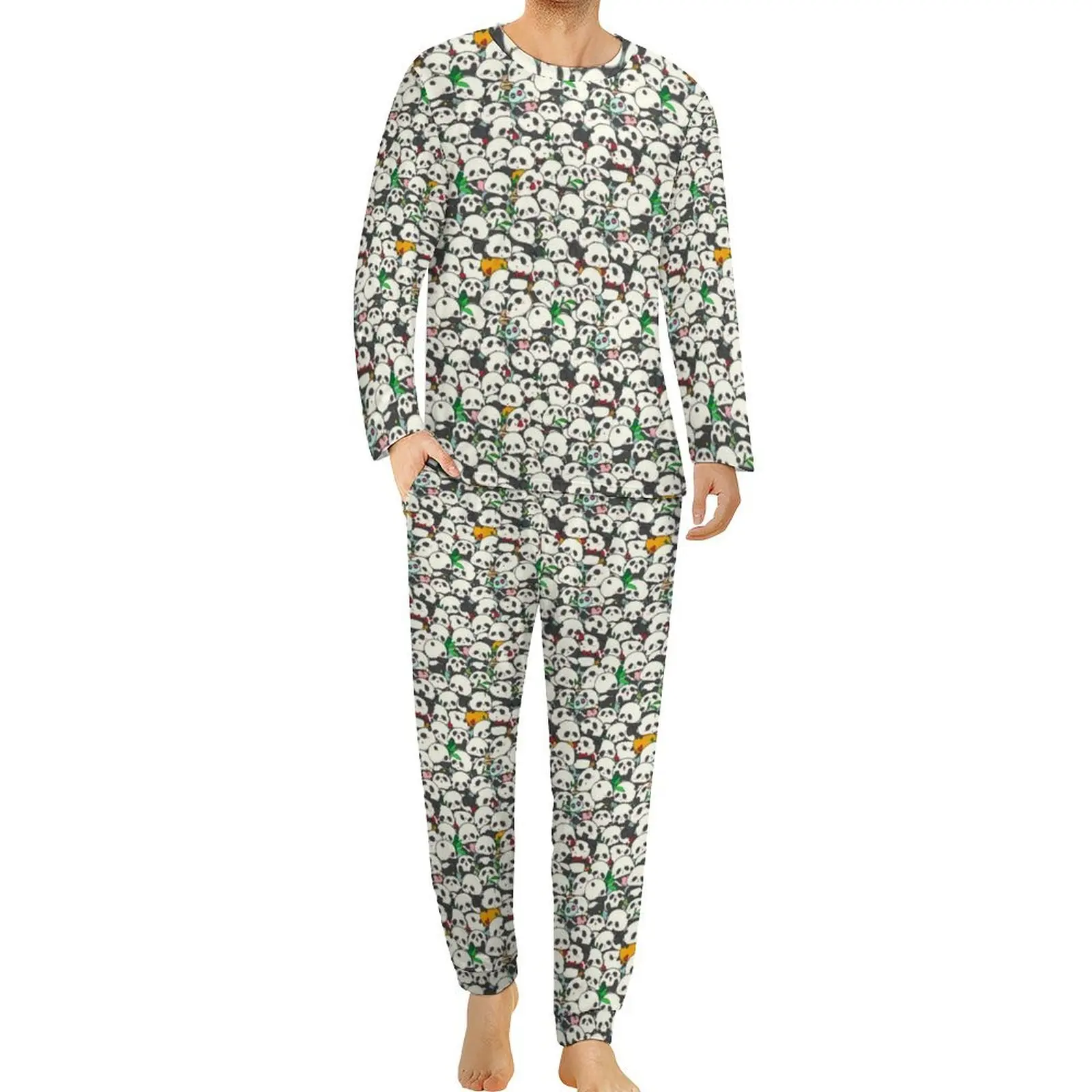 Schattige Panda Pyjama Lente Kawaii Dieren Print Kamer Thuis Pak Mannen Tweedelige Grafische Lange Mouw Zachte Oversized Pyjama Sets