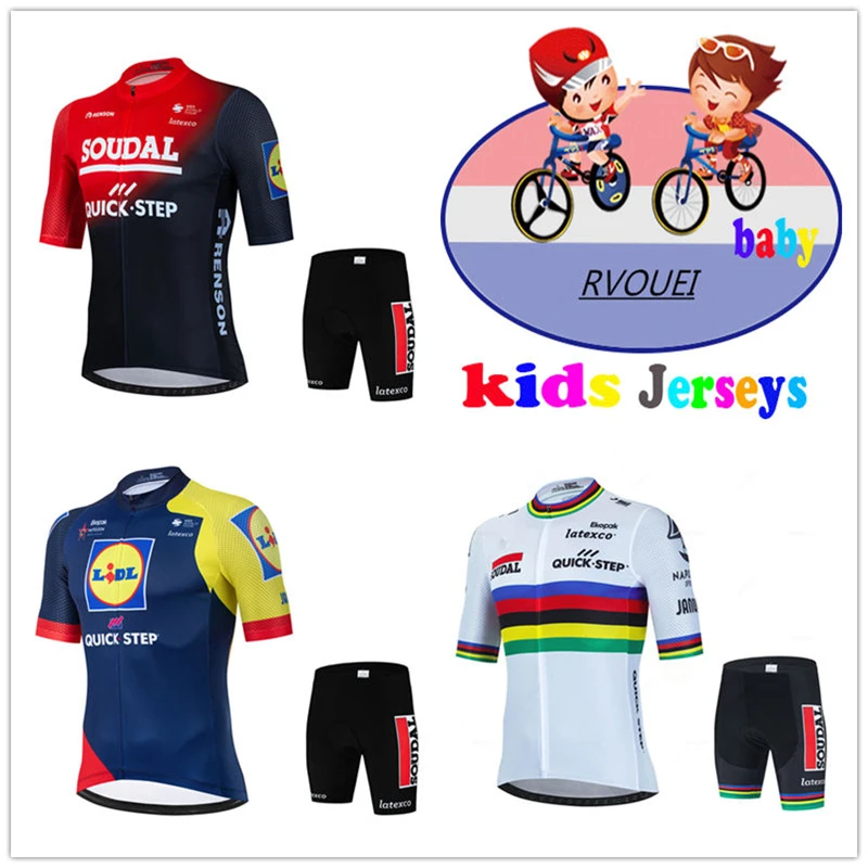 �y�Z�[�����zSoudal Quick Step Kids Cycling Jersey Set High Quality Breathable Quick Dry Summer Children Bike Clothing Outdoor Sportswear