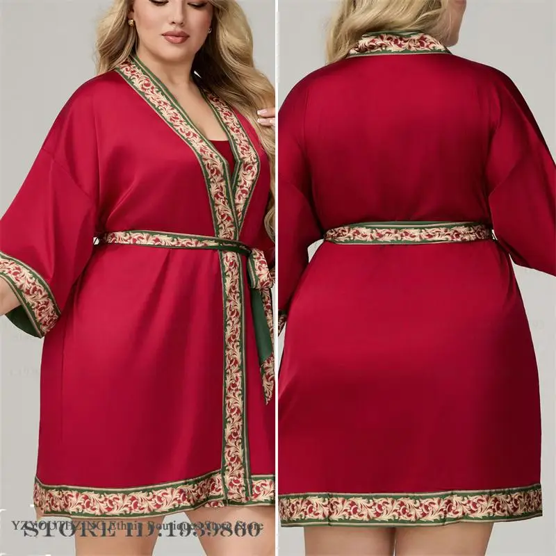 

Oversize Women Robe Home Dress Sexy Ice Silk Sleepwear Bathrobe Loose Baroque Style Lounge Wear Nightgown Summer New Nightwear