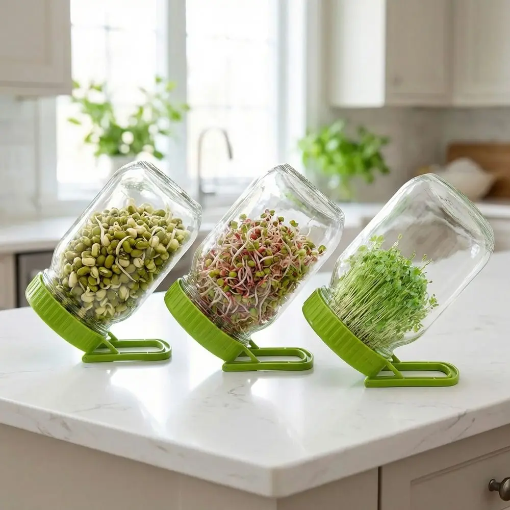 Plastic Mason Sprouting Lid Efficient Sprouting Tray Bean Sprouting Kit Draining Mesh With Bracket Jar Sprouting System