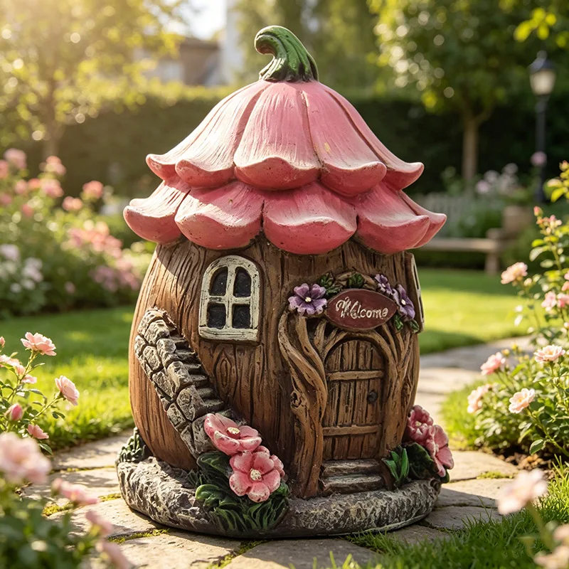 New Creative Mushroom House Ornament, Fairy Tale Resin Craft, Outdoor Courtyard Garden Tabletop Home Decor, Indoor Yard Holiday