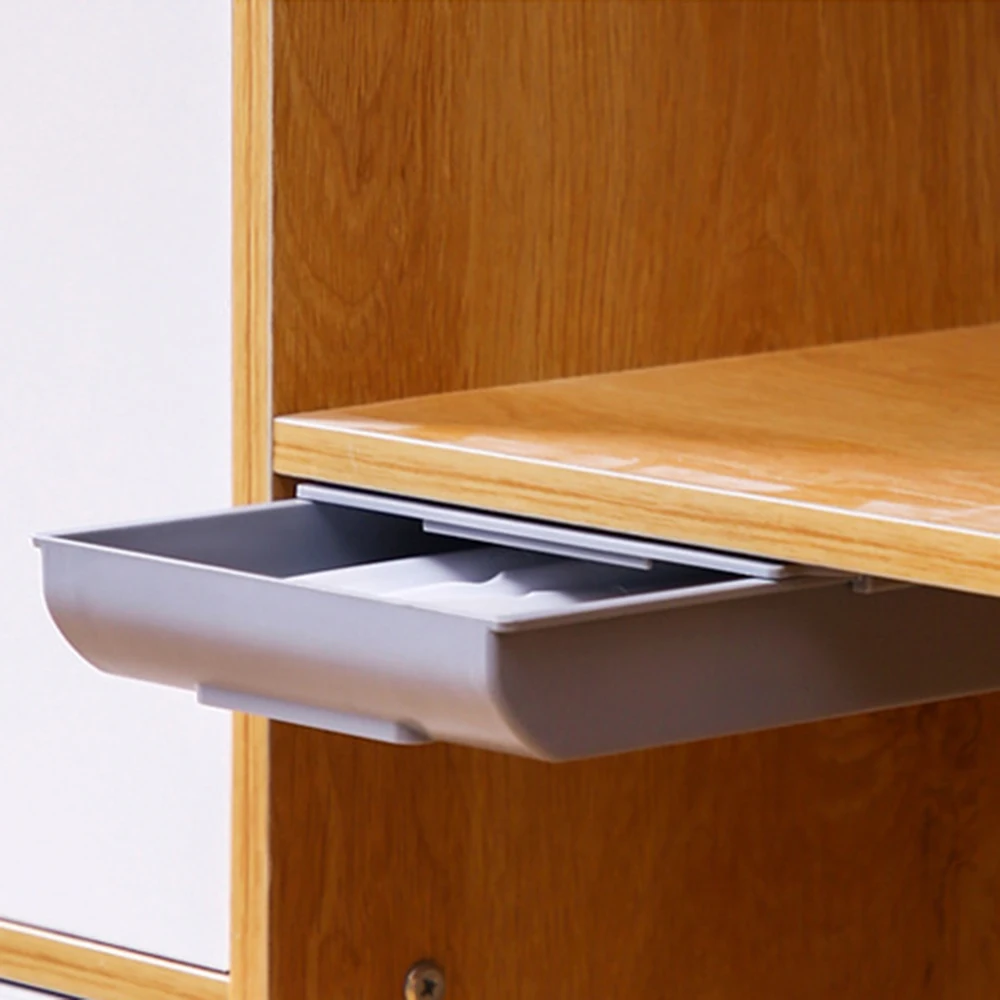 

Storage Rack Self Stick Pencil Tray Desk Table Storage Drawer Organizer Box Under Desk Stand Self-Adhesive Under-Drawer Storage