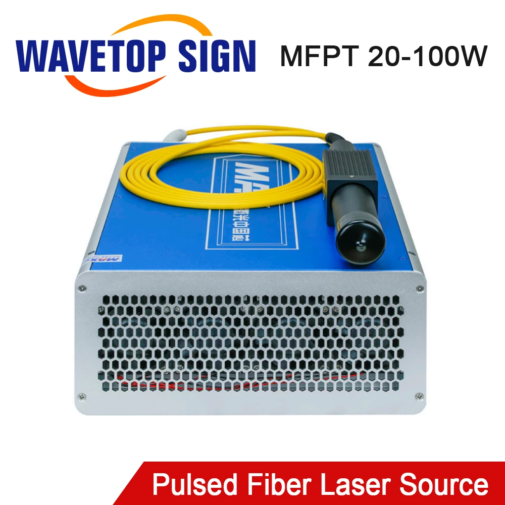 WaveTopSign MAX MFPT 20-100W MOPA Lebar Pulsa Disesuaikan Sumber Laser Serat Berdenyut 24VDC untuk Mesin Penanda Laser Serat