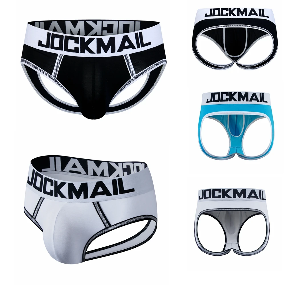 JOCKMAIL Sexy Men Underwear Briefs BOTTOMLESS Gay Penis Pouch Open Back Underpants Modal Gay Underwear Male Panties Shorts