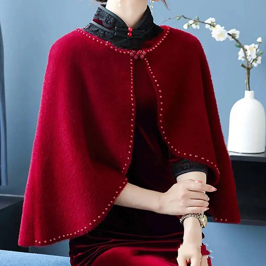 ผ้าคลุมไหล่แฟชั่นประดับลูกปัดขนมิงค์สั้น สไตล์ชุดกี่เพ้า สำหรับงานปาร์ตี้ งานแต่งงาน ผ้าคลุมไหล่ผู้หญิง สำหรับฤดูใบไม้ผลิและฤดูใบไม้ร่วง