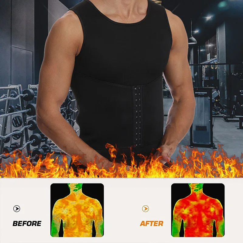 Men Neoprene Waist Trainer Vest Hot Slimming Workout Shirts Thermal Sauna Sweat Body Shaper Gym Black Tank Top Calories Burning