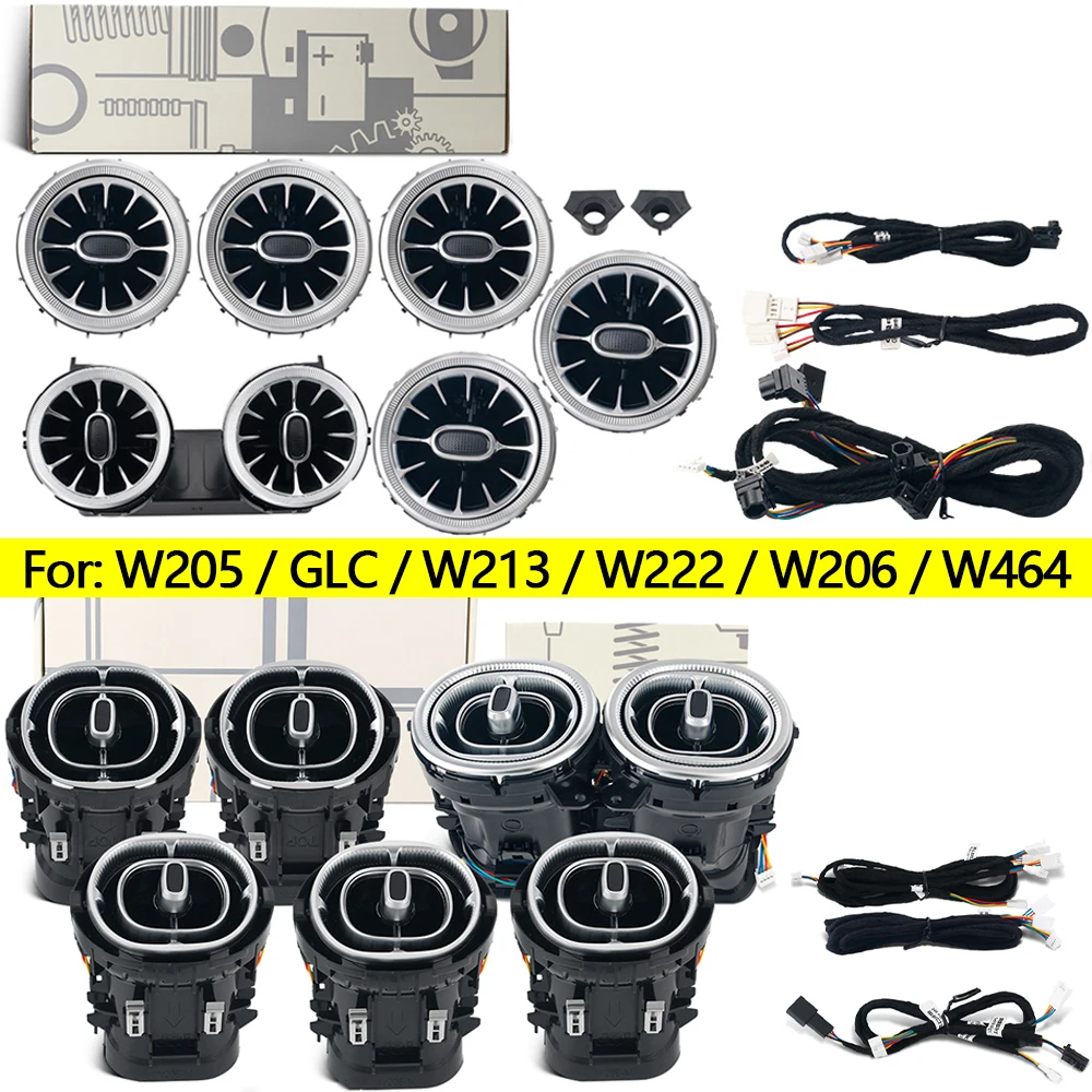 LED Ambient Light For Mercedes Benz W205 GLC W206 W213 W222 X253 W464 W117 A/C/E/S/G-Class RGB Turbine Nozzle Air Vent Light Kit