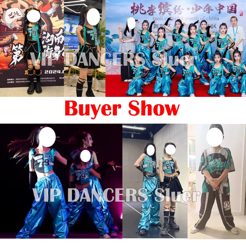 New Fashion Jazz Modern Dance Performance Stage Costumes For Girls Blue Vest Loose Pants Suit Boys Hip Hop Rave Clothes DQS16119