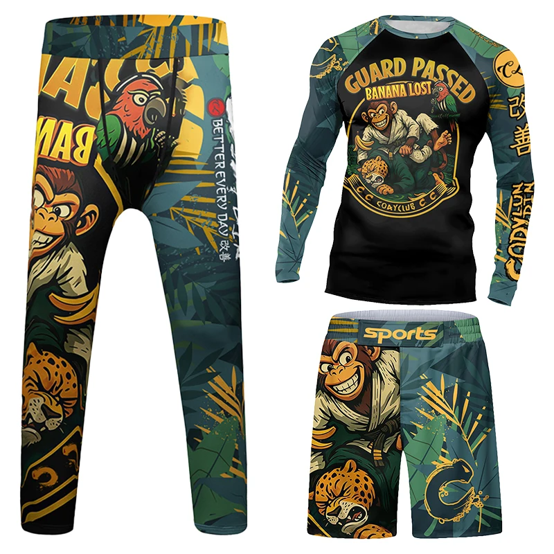 كيك بوكسينغ 4 قطعة بدلة رياضية للأطفال ضغط قميص السراويل مجموعة تي شيرتات قصيرة للأطفال الأطفال MMA Rashguard جيو Jusit Bjj GI ملابس الجري #3