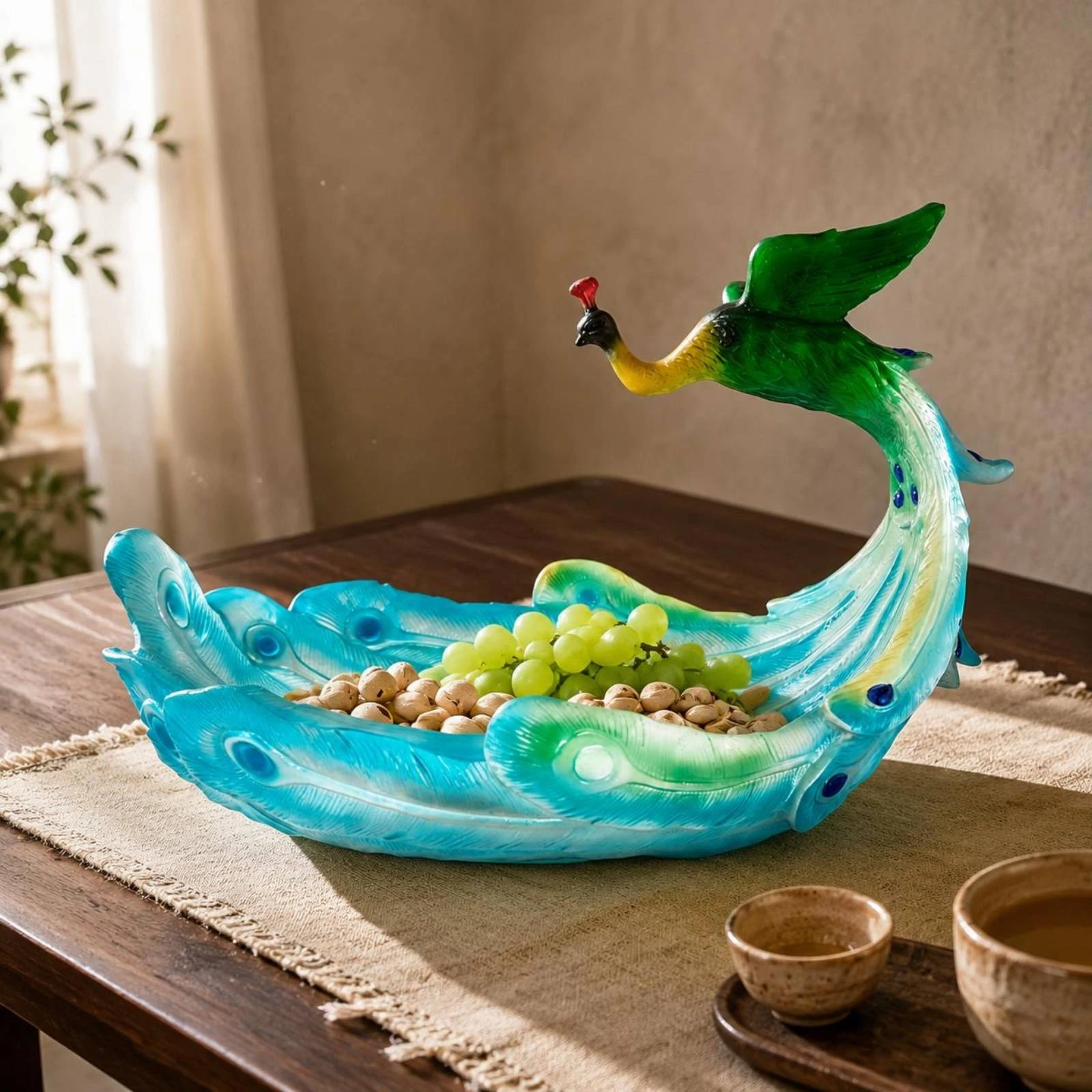 Peacock Fruit Tray Multi-Purpose Peacock Serving Tray Home Decor Gift Idea Houseware Resin for Restaurant