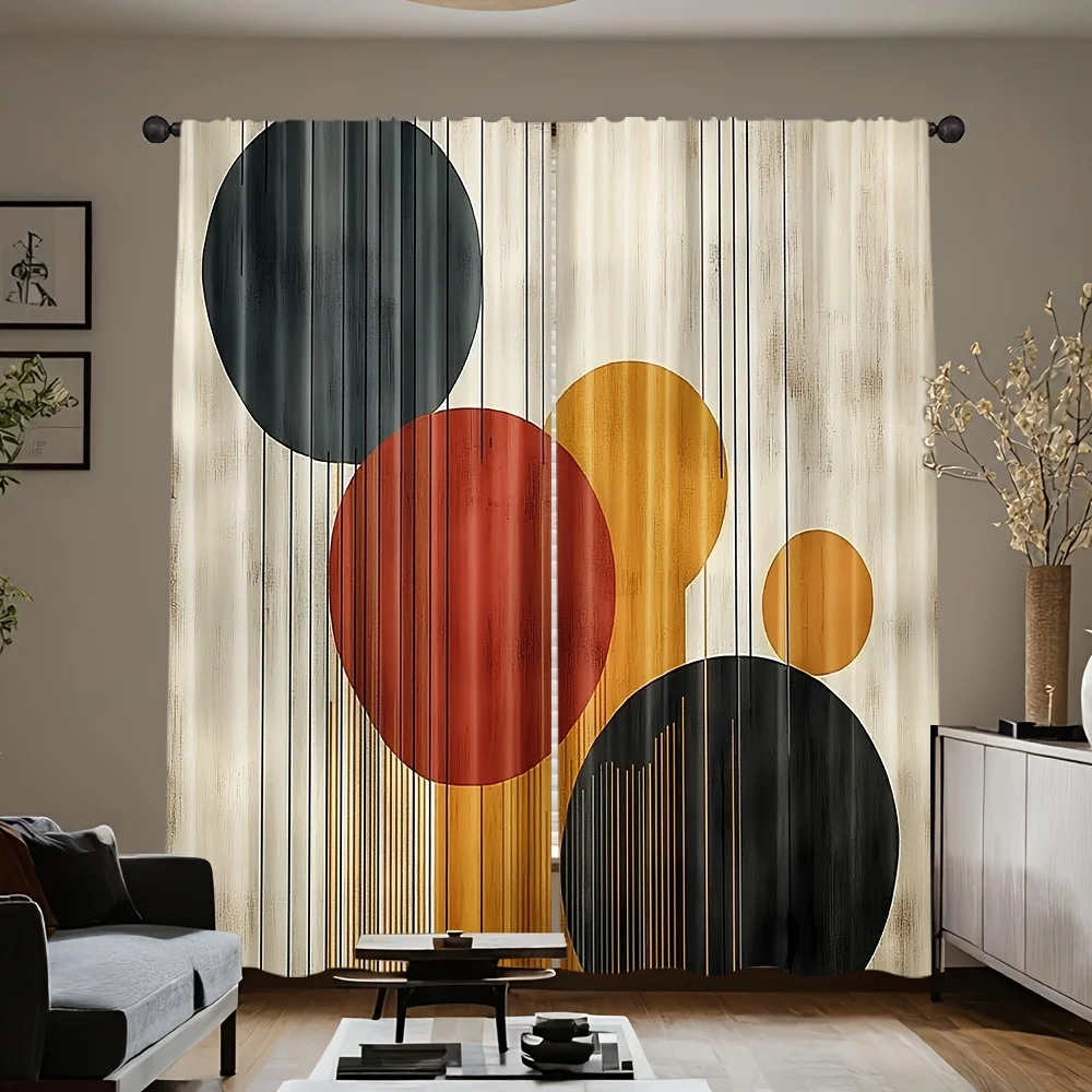 Contemporary Abstract Circle Geometric Curtain Drapes Modern Art Polyester Window Panel Style Home Decor for Living Room Bedroom