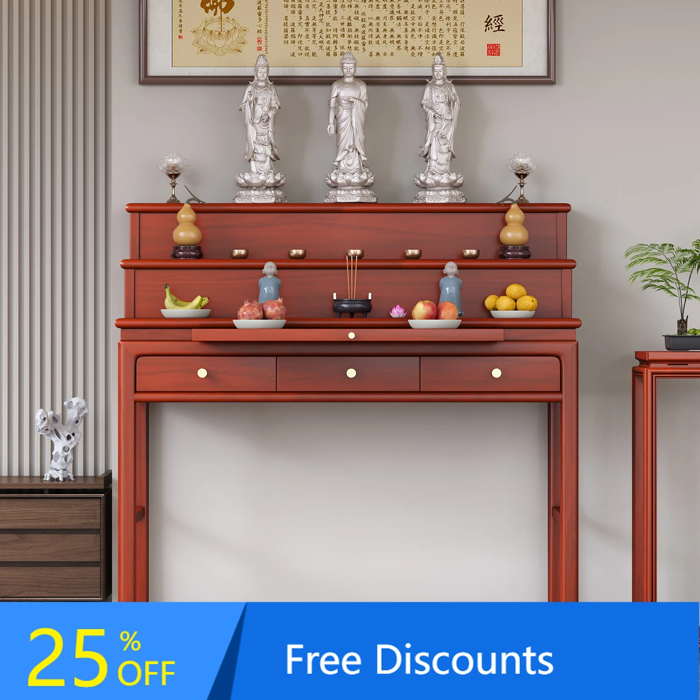 XL Ebony Chinese Style Solid Wood Altar Incense Table for Home Living Room Buddha Shrine God of Wealth Altar