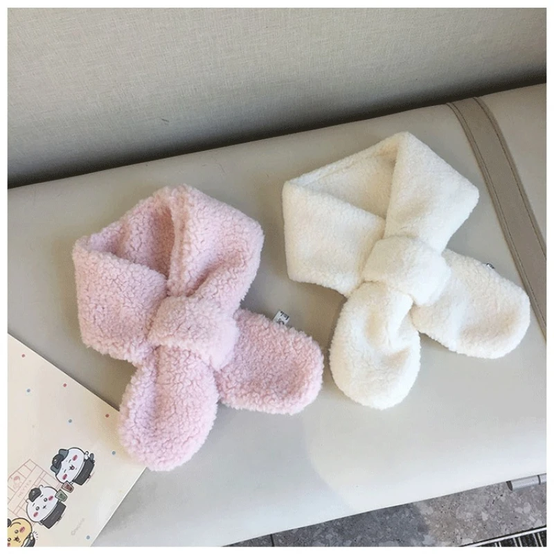 2-teiliger Fleece-Schal für Babys im Herbst und Winter: Verdickter, warmer, einfarbiger Plüsch-Baby-Halswärmer, kältebeständiger Cross-Baby-Halsmanschette