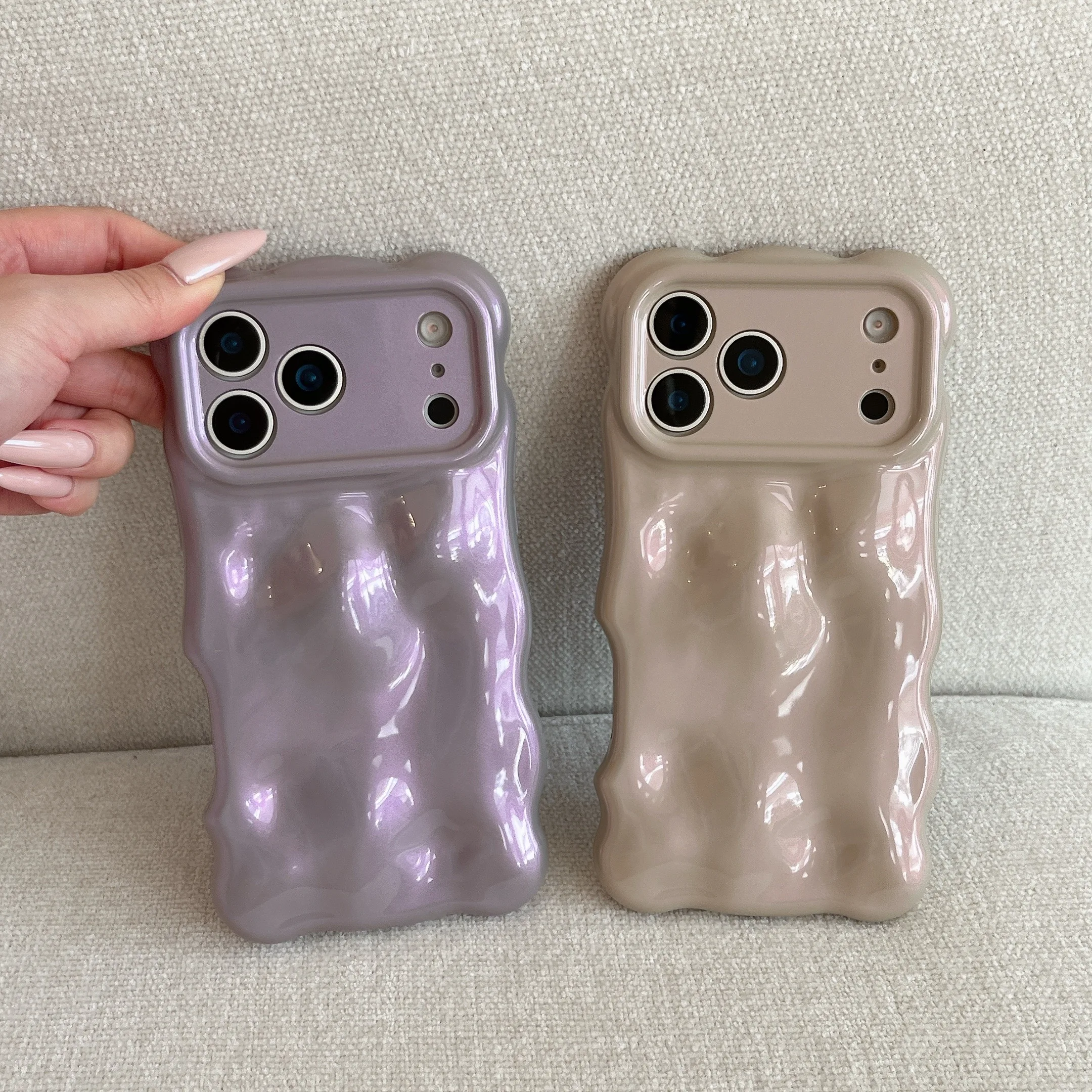 3D-Wasserwellen-weiche TPU-Hülle für iPhone Air 11, 12, 13, 14, 15, 16, 17, Pro Max, Falten, gewellt, lockiger Rand, glänzende Blase, Sommerabdeckung