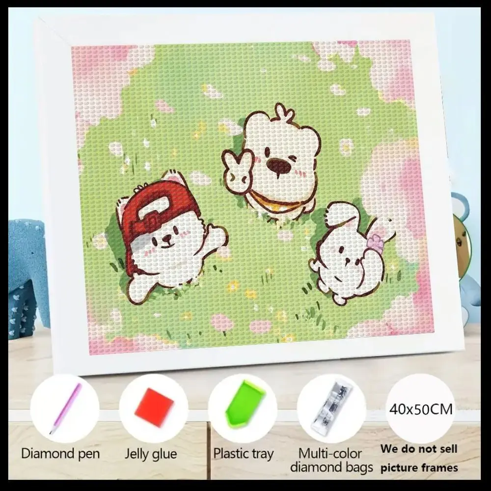 Pintura de diamante 5D, 40x50cm, hierba verde, rosa, Floral, oso de dibujos animados, conejito, conjunto de arte con herramientas, bolígrafo de diamante rosa, gelatina roja, 1 ud.