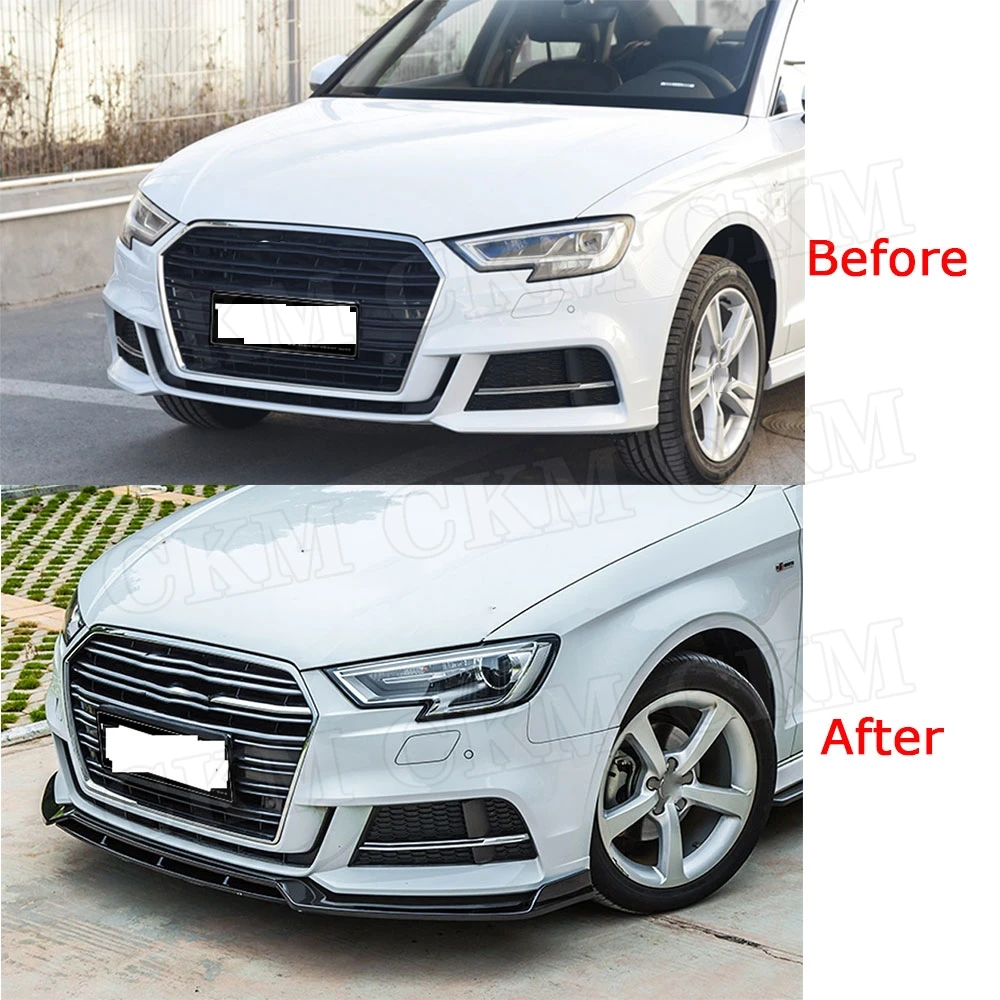 

4PCS/Set ABS Front Lip Spoiler for Audi A3 S3 Sline Not For A3 Standard 2017 2018 2019 Black Head Bumper Chin Shovel Car Styling