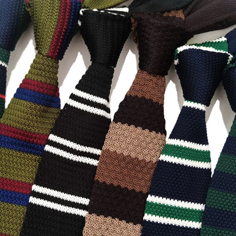 6cm Casual Knitted Neck Ties For Men Women Striped Brown White Necktie Skinny Knit Tie For Party Boys Girls Wedding Groom Cravat