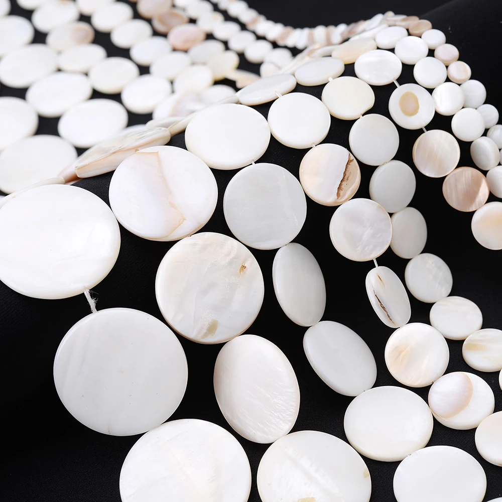 Natural White Shell Beads For Jewelry Making Round Flat Mother of Pearl Shell Beads Diy Bracelet Necklace Accessories 6-30MM