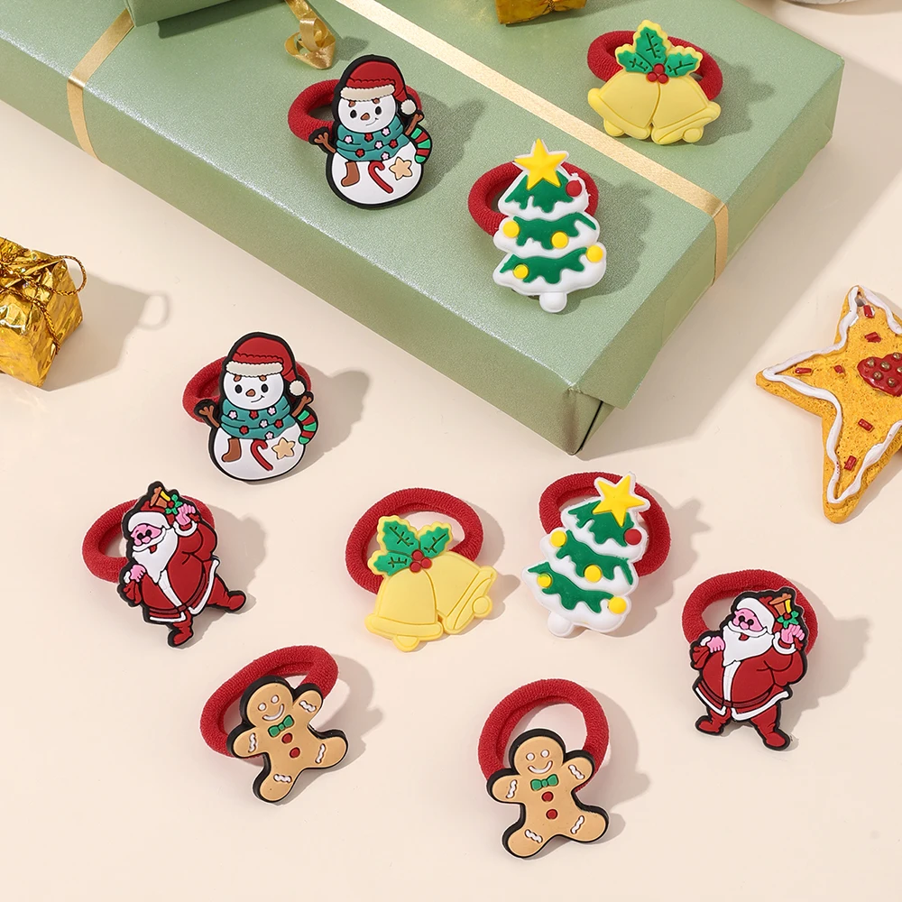 10 قطعة عيد الميلاد الكرتون الشعر التعادل للفتيات لينة المطاط سانتا كلوز ثلج مرونة عالية توك شعر طفل السنة الجديدة اكسسوارات