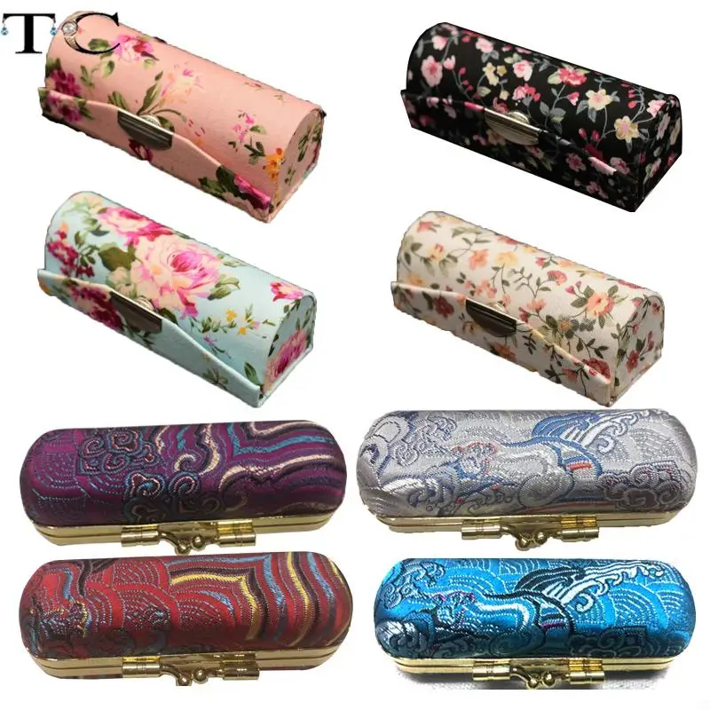 Chinese Retro Lipstick Storage Box Jewelry Box Small Floral Pattern Printing Classical Splendid Lipstick Box with Mirror