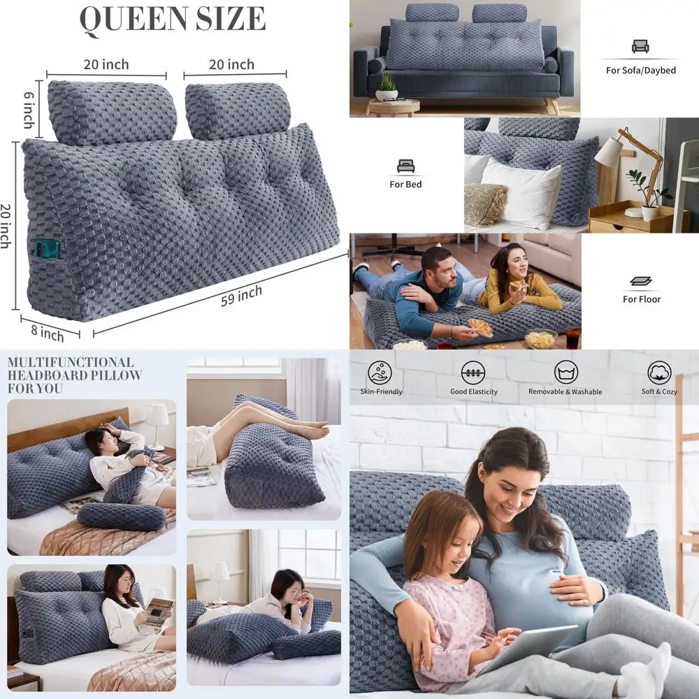 

Подушка на танкетке размера «queen-size» с поддержкой шеи для изголовья — серый, 59x8x20 дюймов