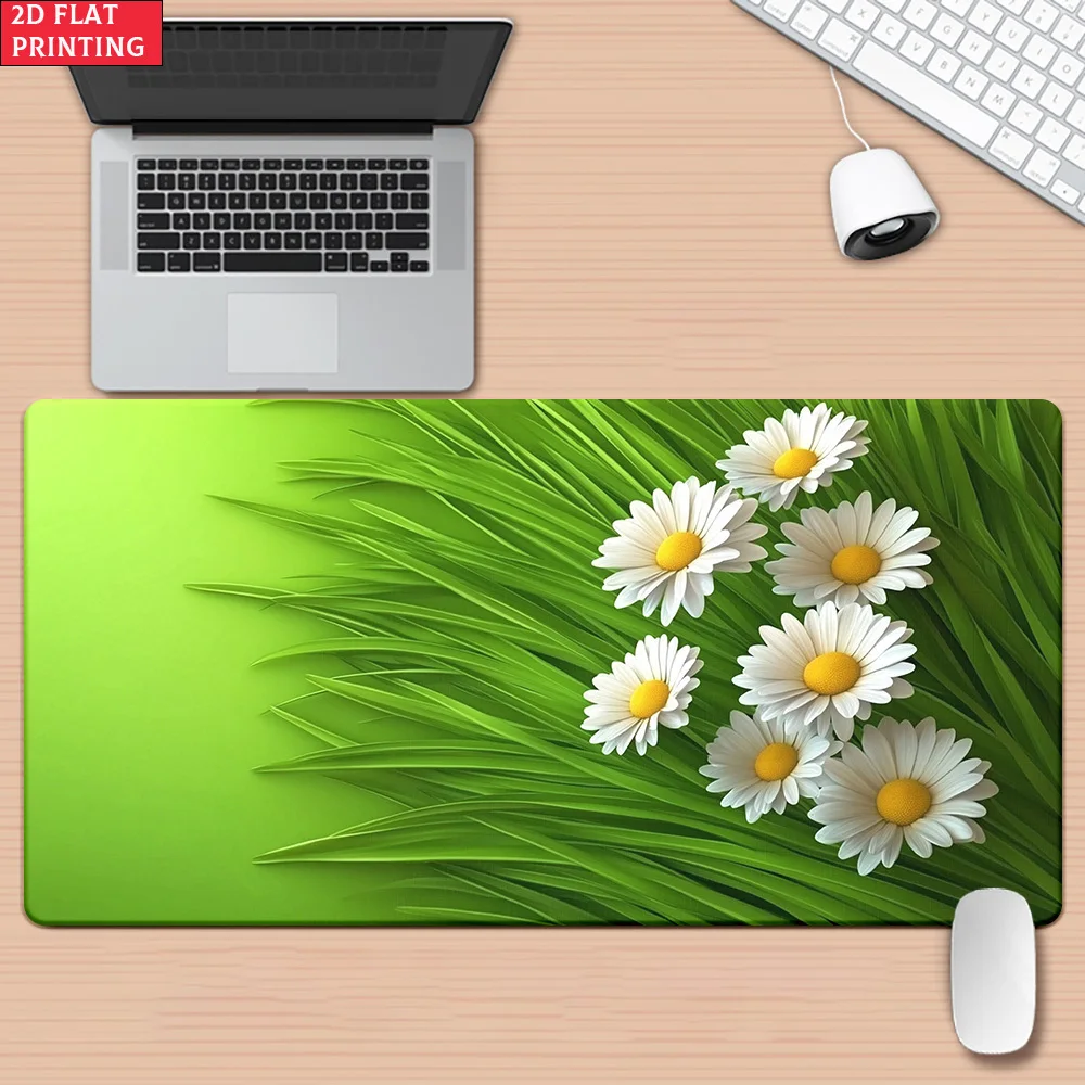Brand Green Daisy 2D Flat Iron Art Mouse Pad XXL Non-Slip Rubber Base Large Gaming Office Desk Decor Multi Functional