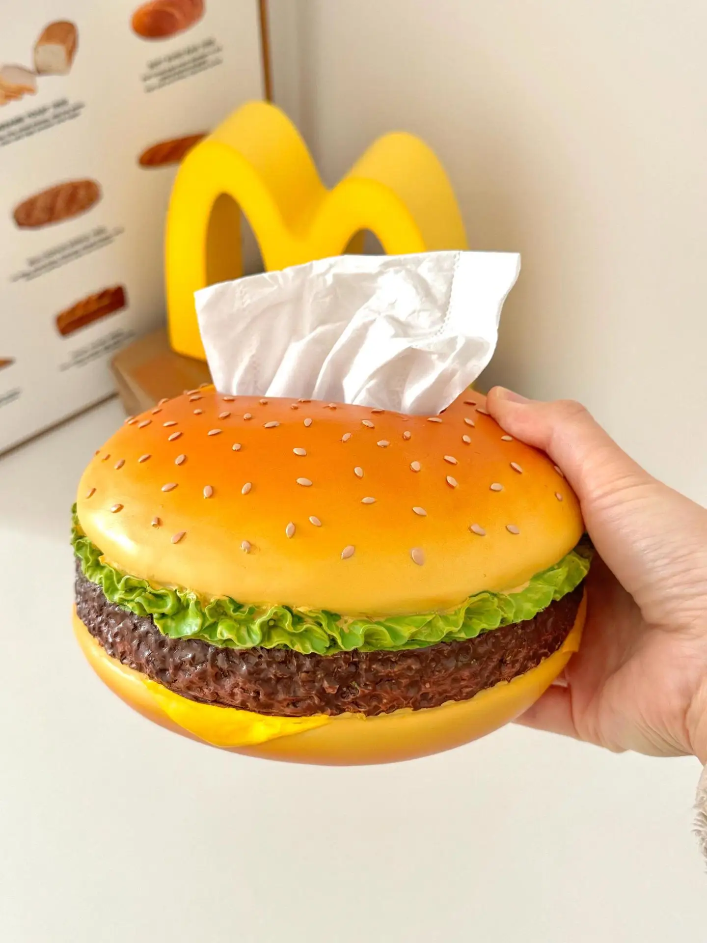 Taschentuchbox im Hamburger-Design, kreativer Kraftpapierhalter für Wohnzimmer, Dekor, lustiges Wohnaccessoire, Retro-Stil, Neuheitsgeschenk – Detail 7