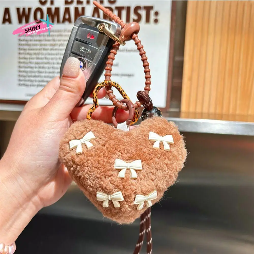 

Sweet Fashion Love Plush Keychain Heart Shaped Lamb Wool Braided Rope Chain Multi-purpose Retro Handmade Pendant Backpack
