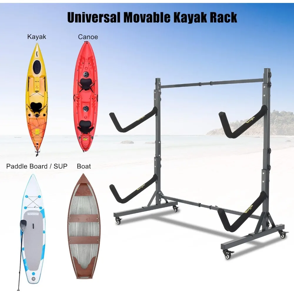 Estante de almacenamiento independiente para Kayak, ajustable para canoa, tabla de Paddle SUP, tabla de surf, barco con ruedas bloqueables para interiores y exteriores