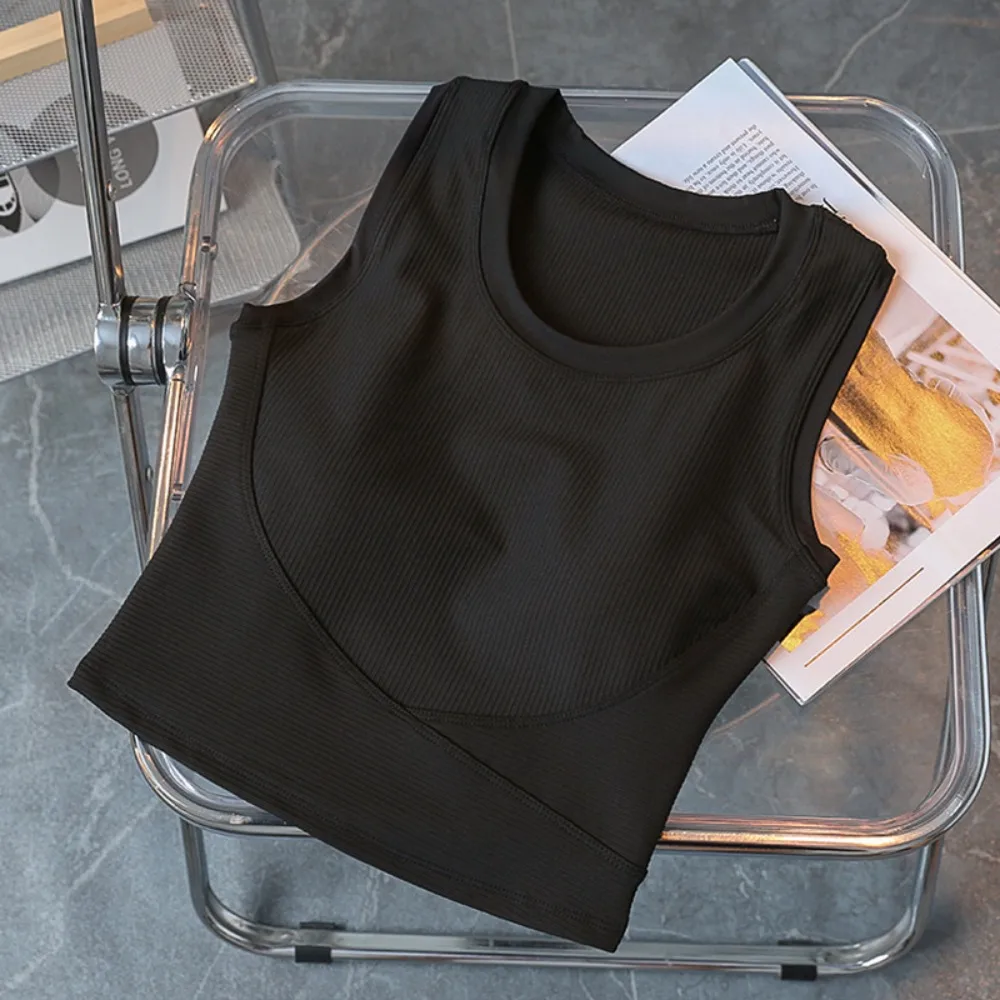 

No-Clip Design Sports Bra Tank Top Vest Style Mixed Fabric Yoga Fitness Top Integrated Design Quick Dry Fabric Integrated Vest