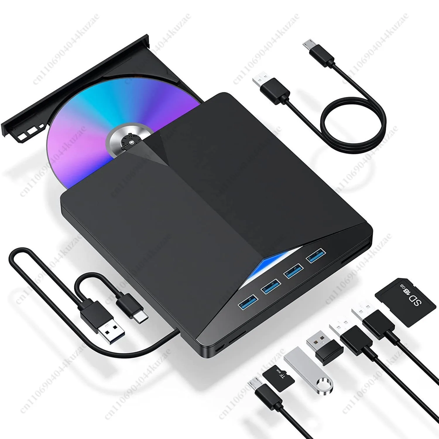 7-in-1 Multifunctional External DVD Burner, USB & Type-C Port with External U Disk Support