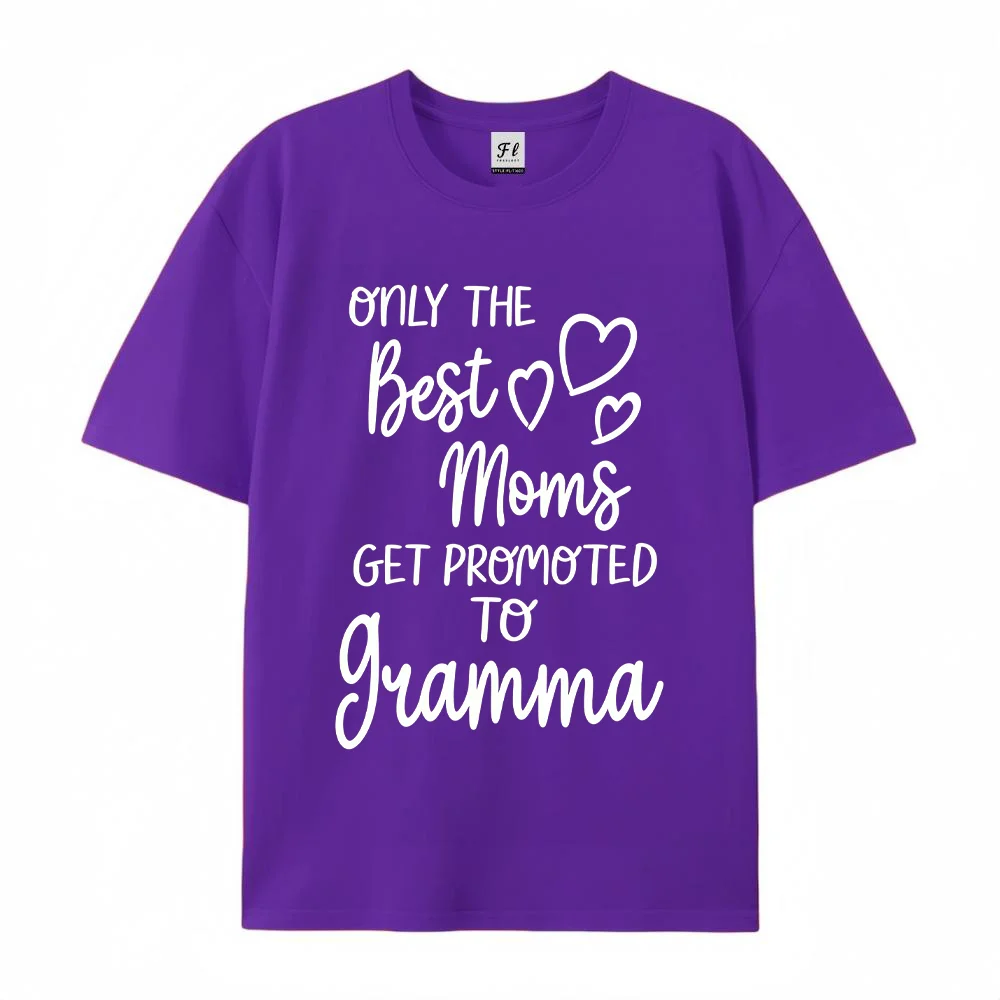 Women Best Moms Get Promoted To Gramma T Shirt Funny Letter Heart Print Short Sleeve Casual  Loose Cotton Tops