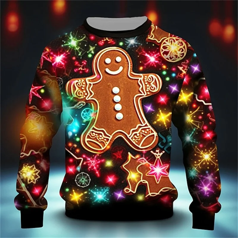 New 3D Gingerbread Man Santa Claus Printed Sweatshirts Merry Christmas Snowman Grapohic Pullovers For Men Funny Harajuku Clothes