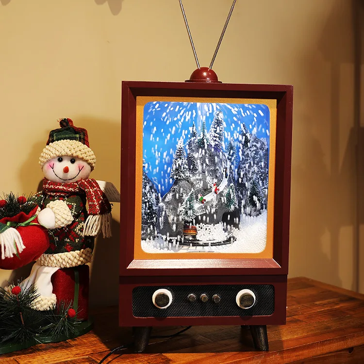 Christmas Decorations Small Retro TV Snowy Music Lighting Venue Set