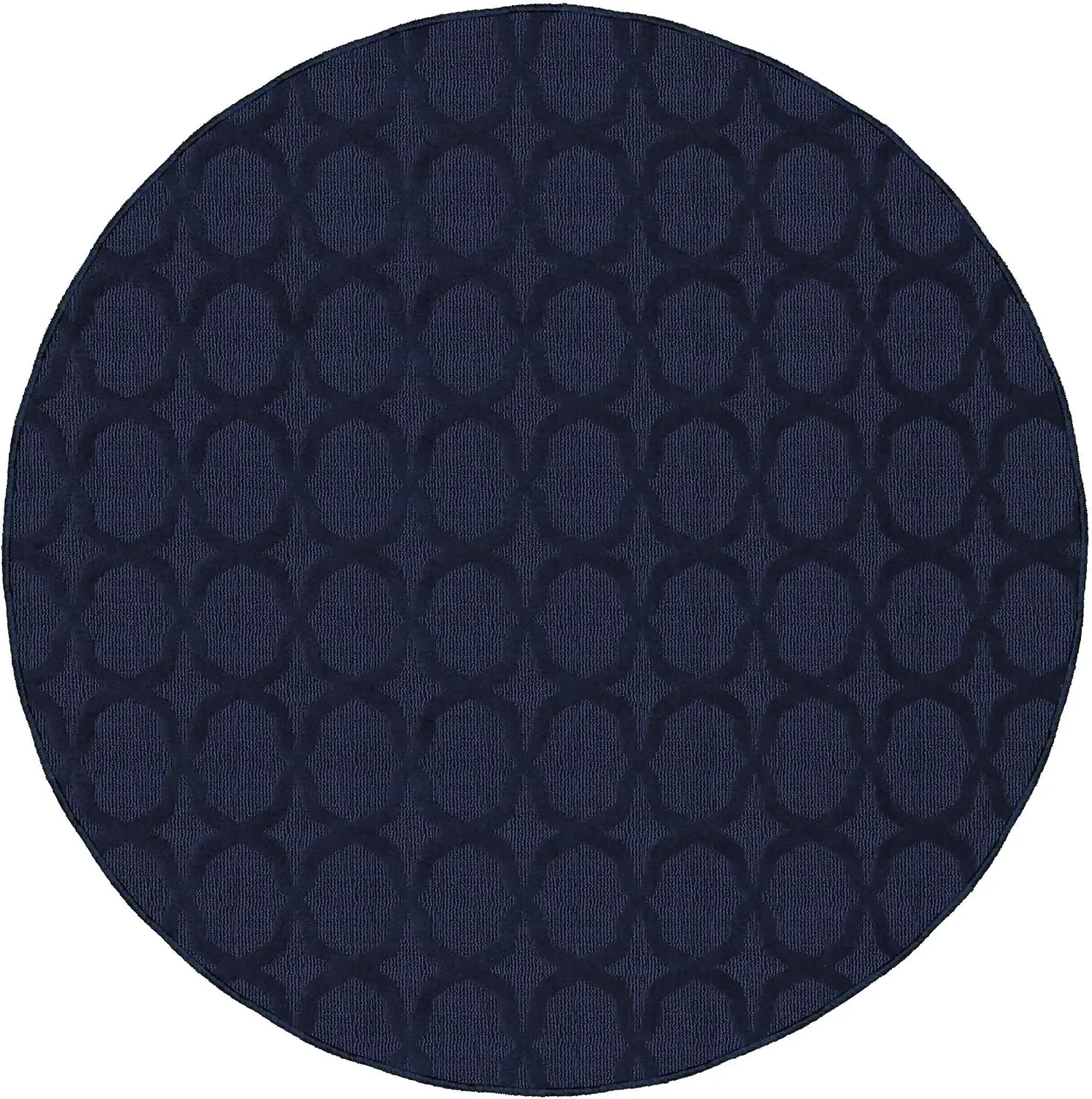 Round Navy Blue Geometric Area Rug Modern Circular Carpet Mat for Living Room Bedroom Hallway Home Decor Stylish Woven Floor Cov