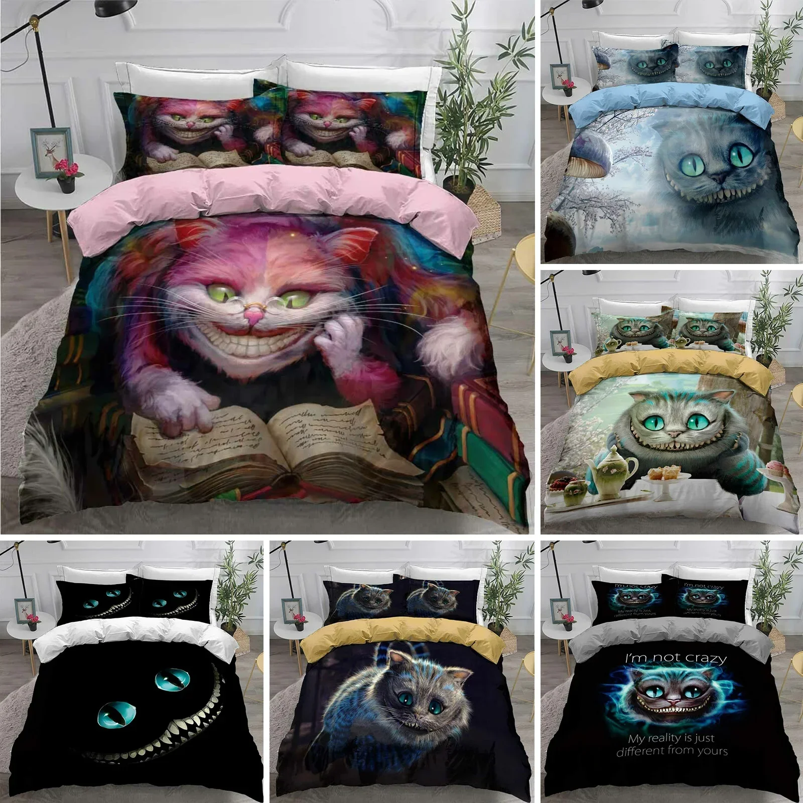 

3D Printed Cheshire Cat Bedding Set Duvet Cover Bedroom Comforter Covers Single Twin King Size Quilt Cover Home Textile 2/3PCS