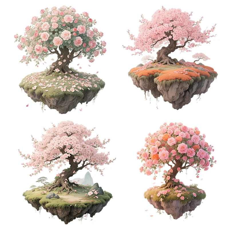 Three Ratels CAB21 Beautiful Peach Blossom Tree Floating Island Art Wall stickers for home decoration