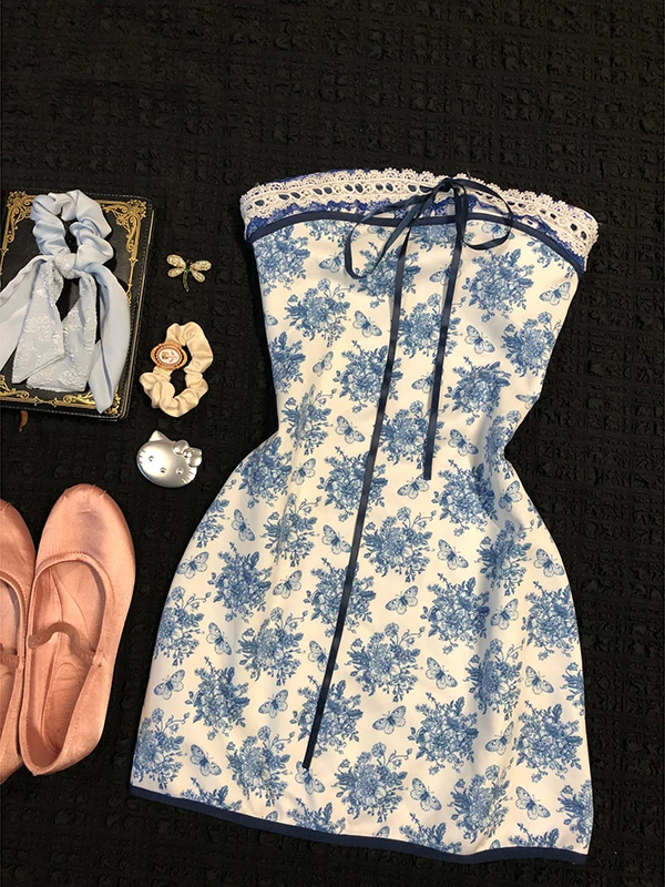 Vestido Tubo Boho de Um Ombro para Mulheres, Estilo Vintage Floral de Verão, Saia de Manga Curta em Mistura de Aodão, Silhu...