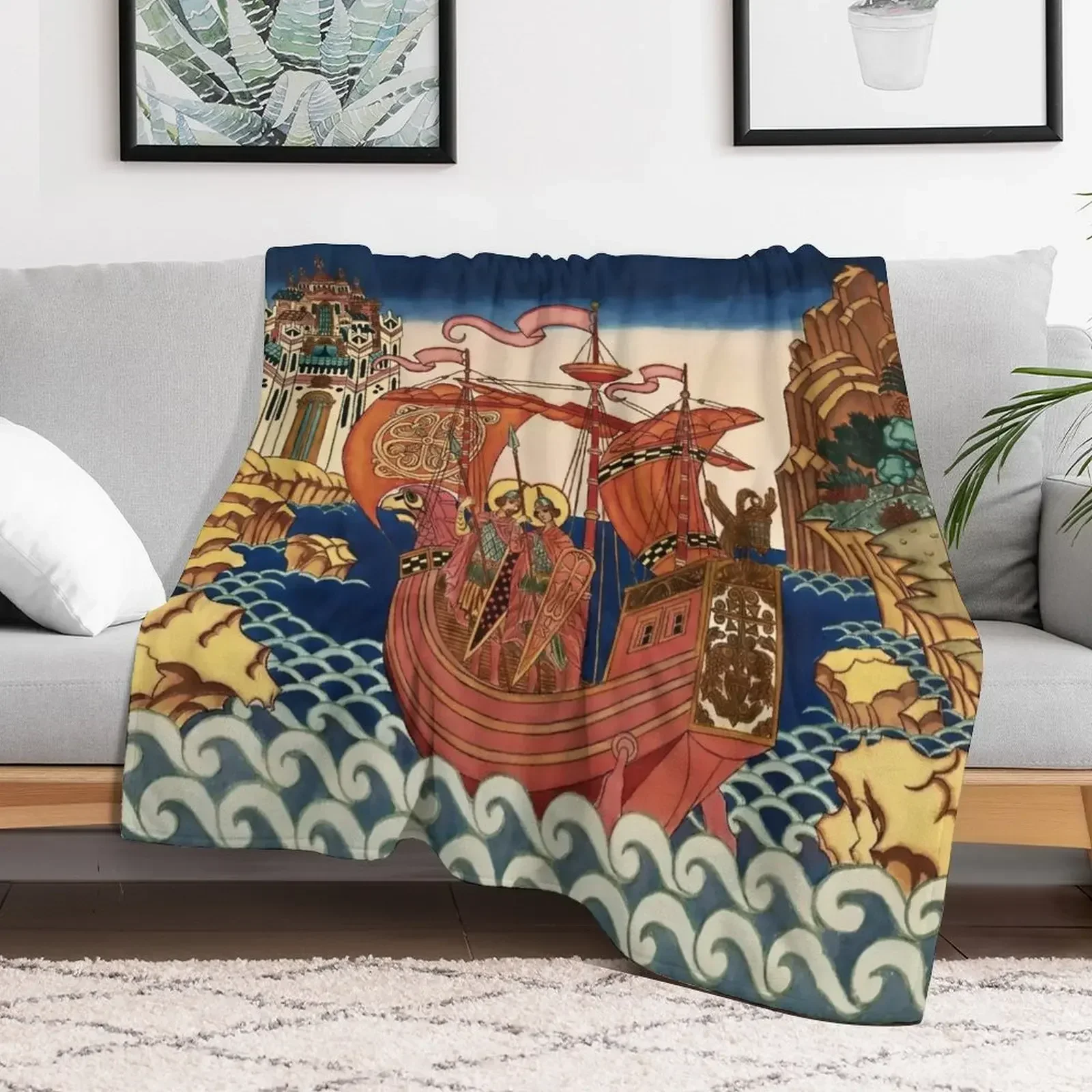 Saints on the Ship by Ivan Bilibin Throw Blanket Large For Baby for winter Blankets