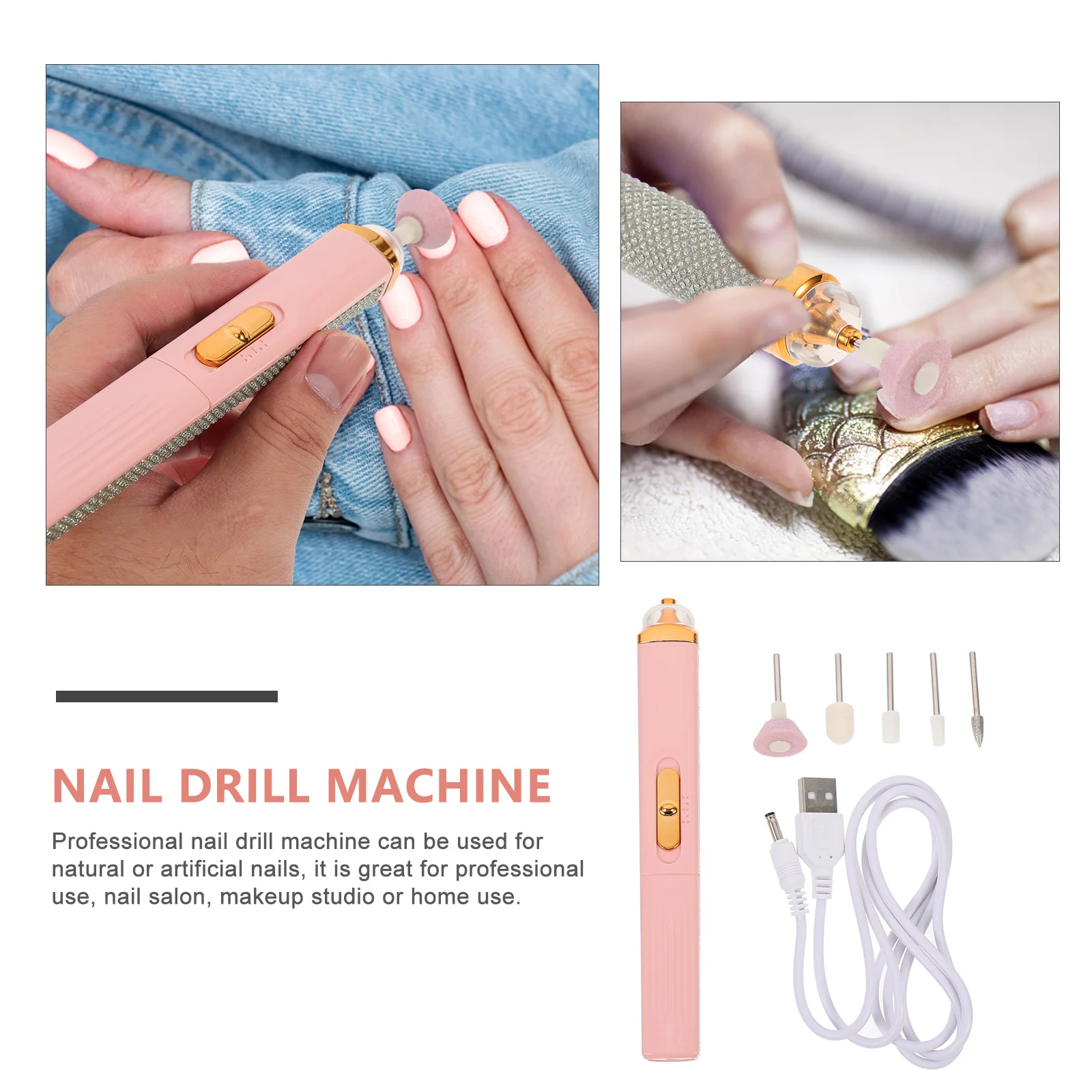 1Set Elektrische Nagelfeile Tragbares Maniküre-Werkzeugset Wiederaufladbare Akku-Nagelbohrmaschine für Acrylnägel mit USB-Aufladung