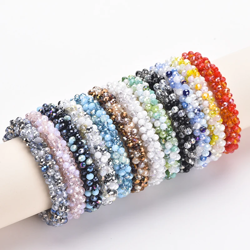 Wielokolorowa elastyczna bransoletka Boho Bangle dla kobiet Vintage Rope Weave Ręcznie robione szklane kryształowe koraliki Rozciągliwe bransoletki Biżuteria Prezent