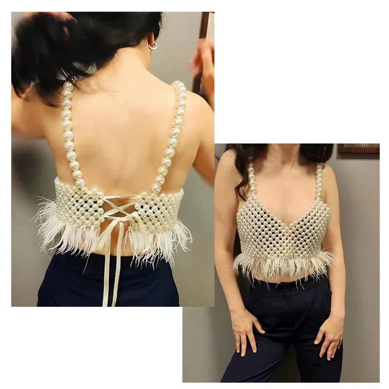 Big Pearl Corset Jewelery Hand Beaded Breast Chain Adjustable Links Droop Tassel Frills Desig Imitation Pearl Body Chain